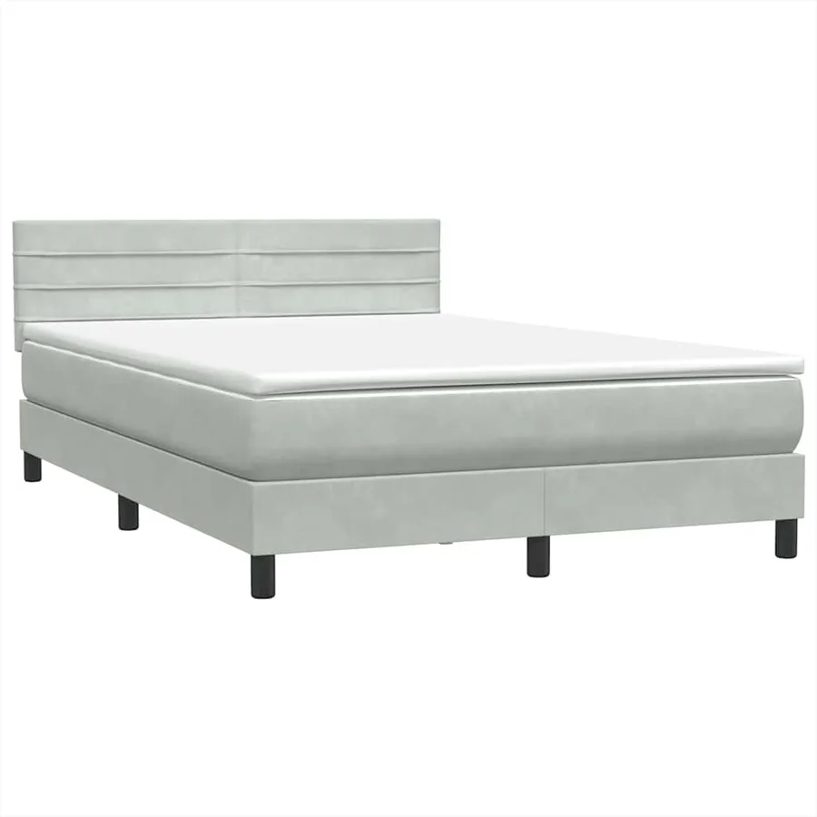 Sommier à lattes de lit et matelas et LED gris clair 160x210cm velours - 5