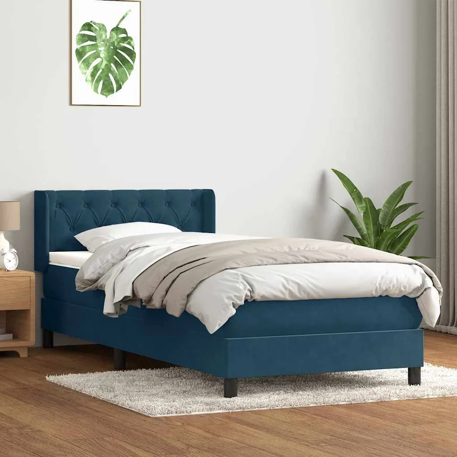 Sommier à lattes de lit et matelas bleu foncé 80x220 cm velours - 3