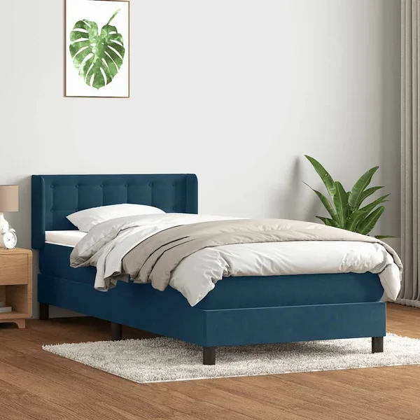 Sommier à lattes de lit et matelas bleu foncé 90x220 cm velours