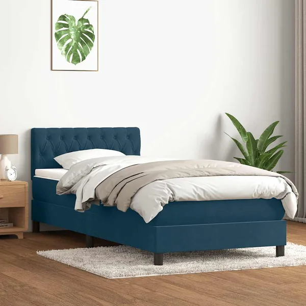 Sommier à lattes de lit et matelas et LED bleu foncé 90x220 cm velours