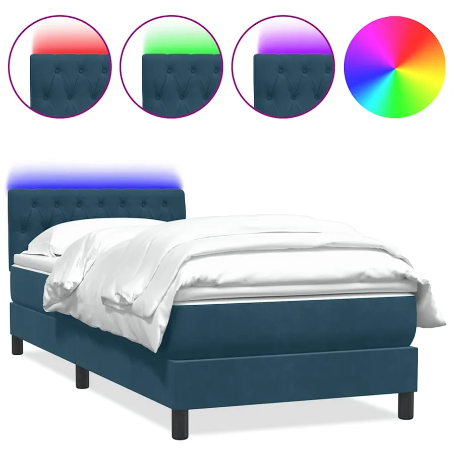 Sommier à lattes de lit et matelas et LED bleu foncé 90x220 cm velours - 2