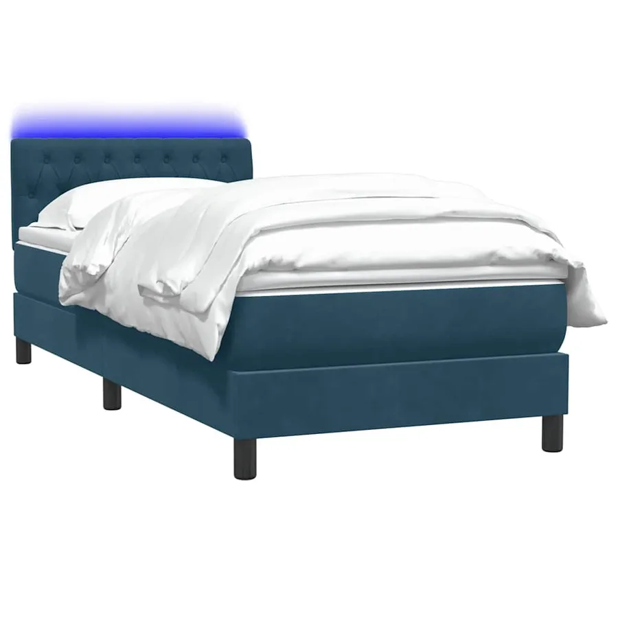 Sommier à lattes de lit et matelas et LED bleu foncé 90x220 cm velours - 3