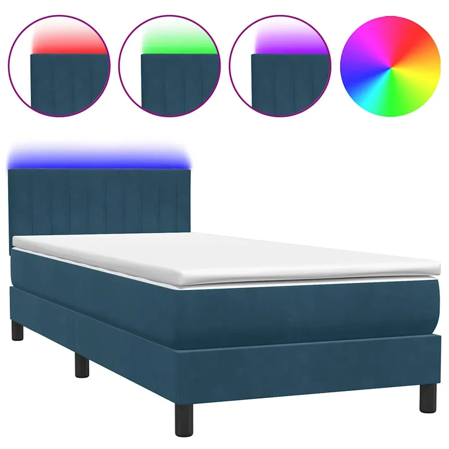 Sommier à lattes de lit et matelas et LED bleu foncé 90x220 cm velours - 2