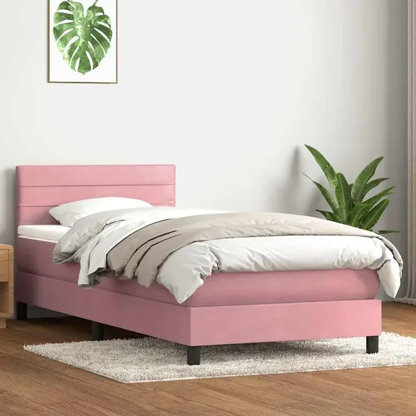 Sommier à lattes de lit avec matelas rose 90x220 cm velours