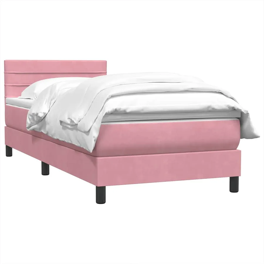 Sommier à lattes de lit avec matelas rose 90x220 cm velours - 3