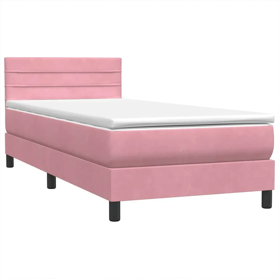 Sommier à lattes de lit avec matelas rose 90x220 cm velours - 4