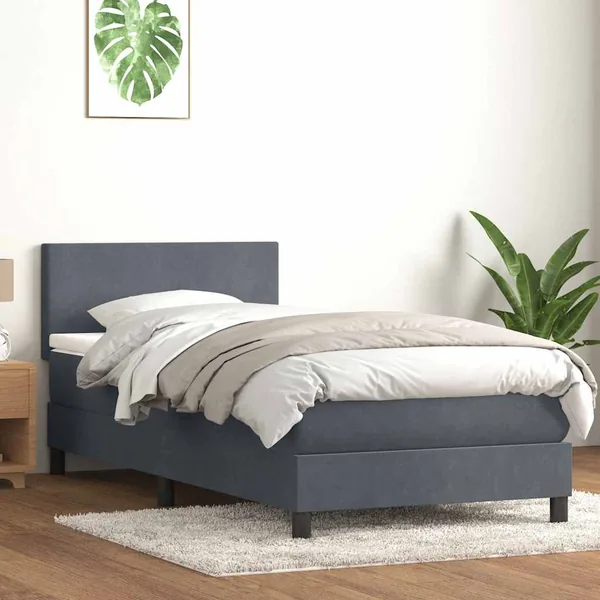 Sommier à lattes de lit et matelas et LED gris foncé 90x210 cm velours