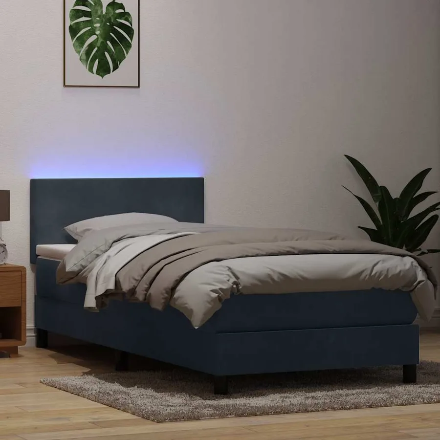 Sommier à lattes de lit et matelas et LED gris foncé 90x210 cm velours - 4