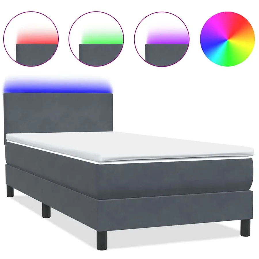 Sommier à lattes de lit et matelas et LED gris foncé 80x220 cm velours - 2