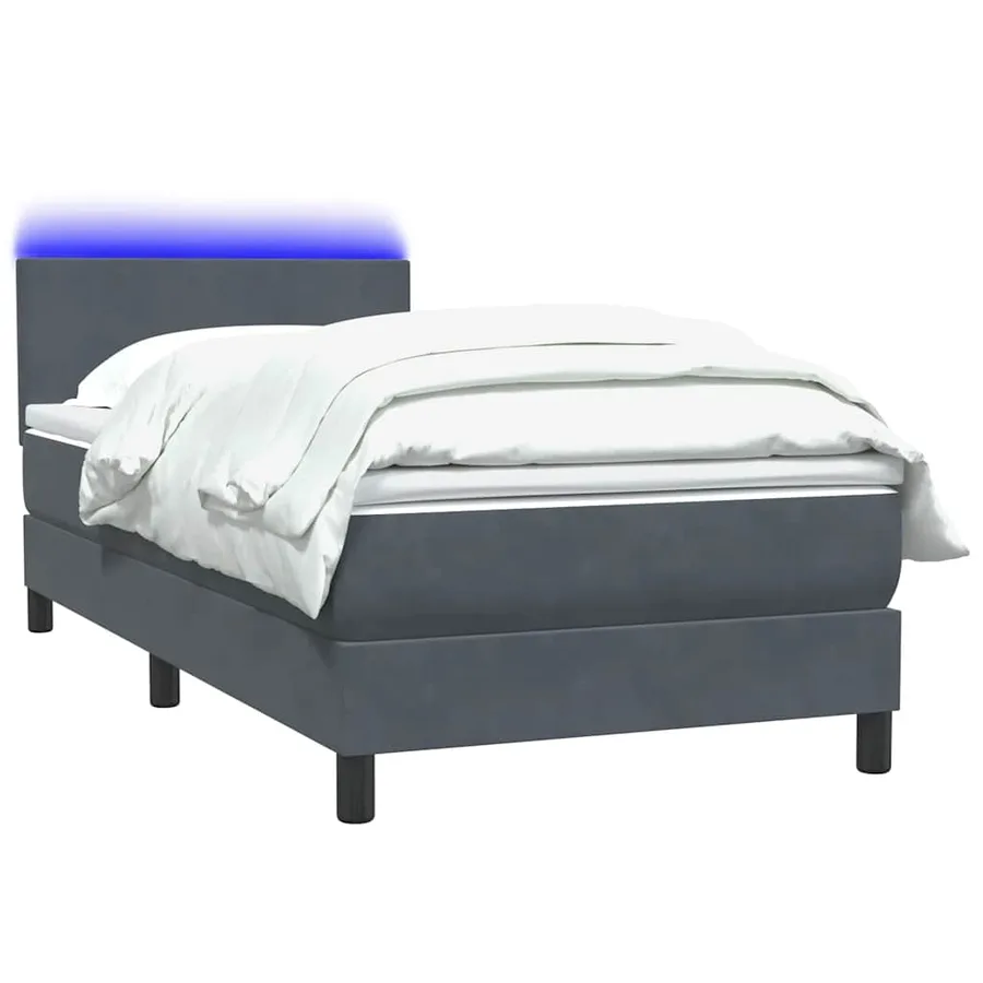 Sommier à lattes de lit et matelas et LED gris foncé 80x220 cm velours - 3
