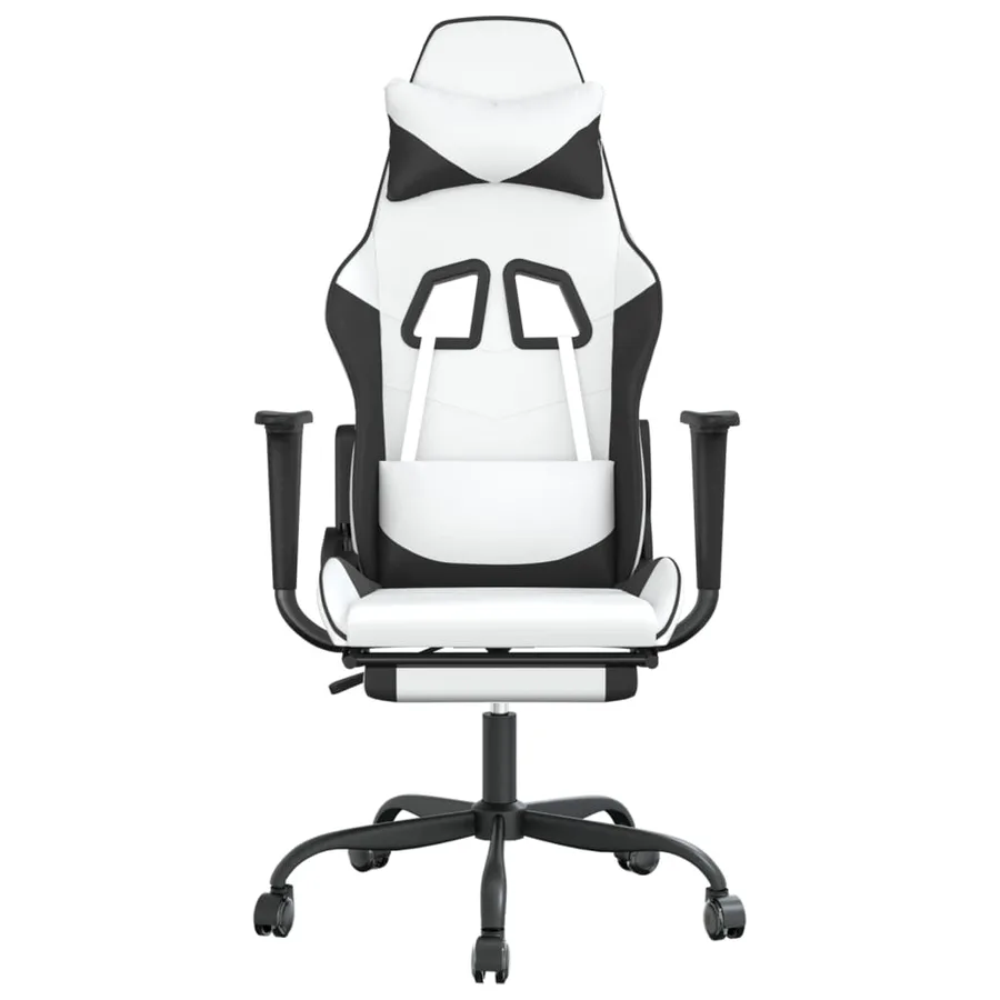 Chaise de jeu avec repose-pied Blanc et noir Similicuir - 3