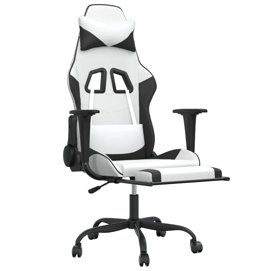 Chaise de jeu avec repose-pied Blanc et noir Similicuir - 6