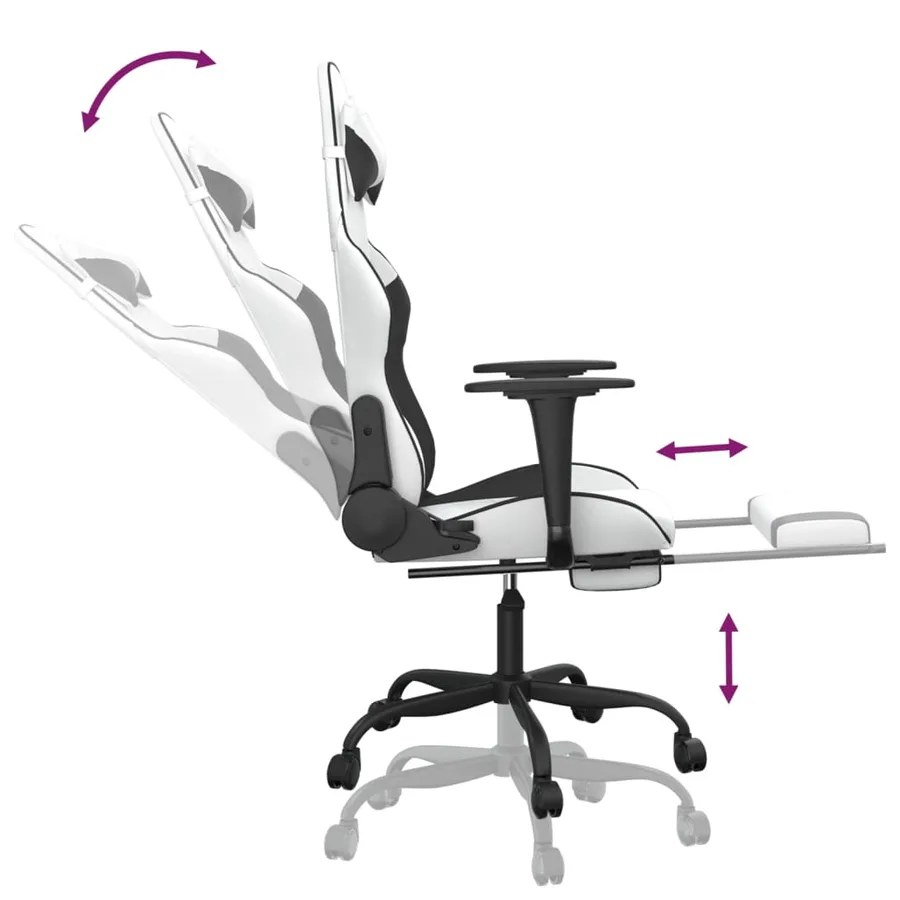 Chaise de jeu avec repose-pied Blanc et noir Similicuir - 7