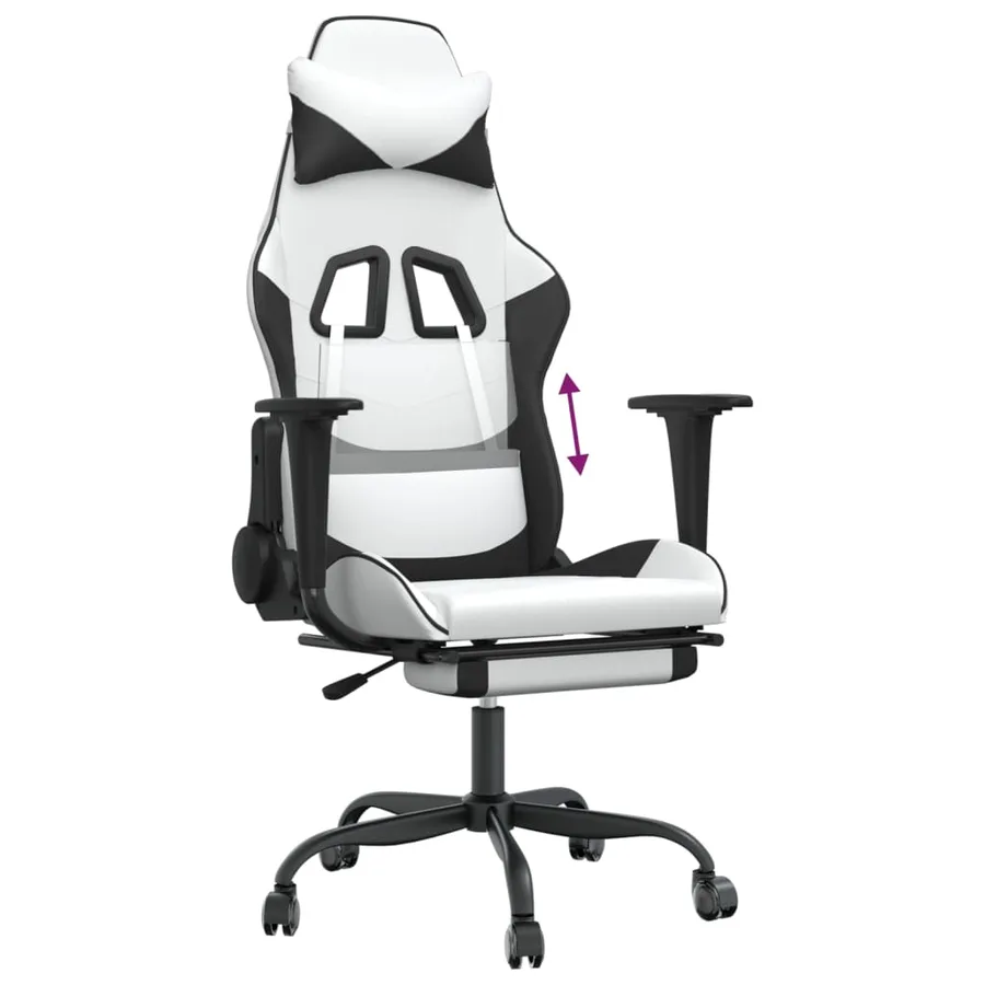 Chaise de jeu avec repose-pied Blanc et noir Similicuir - 8
