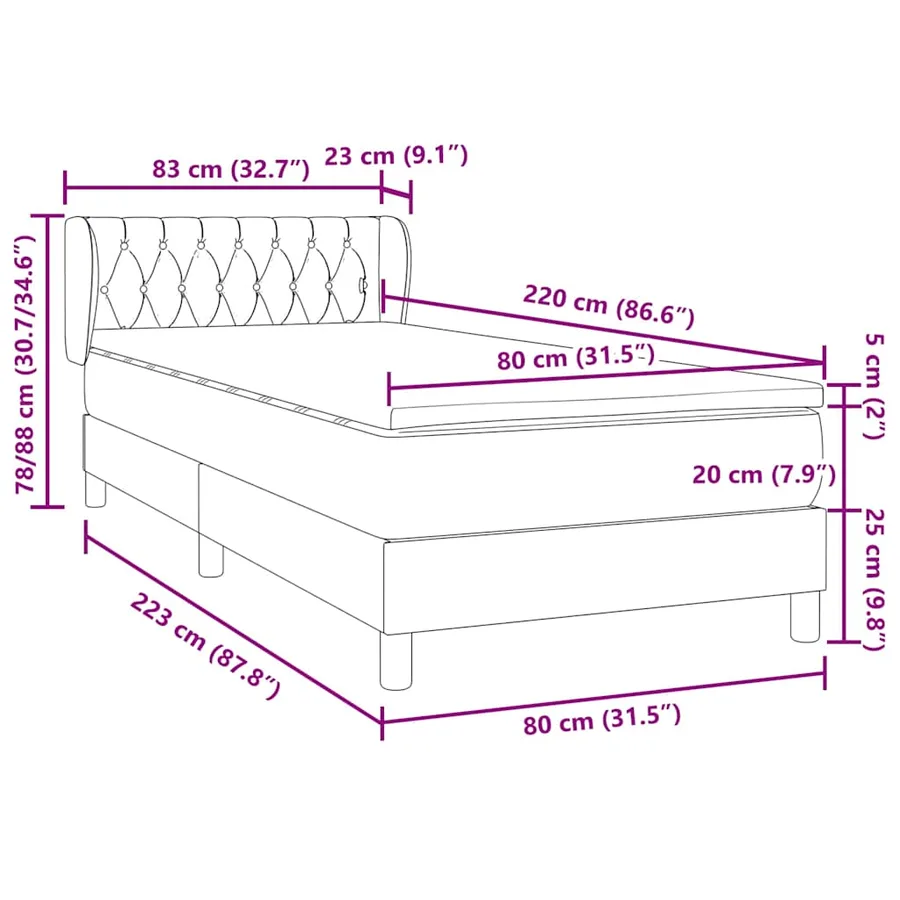 Sommier à lattes de lit et matelas gris foncé 80x220 cm velours - 12