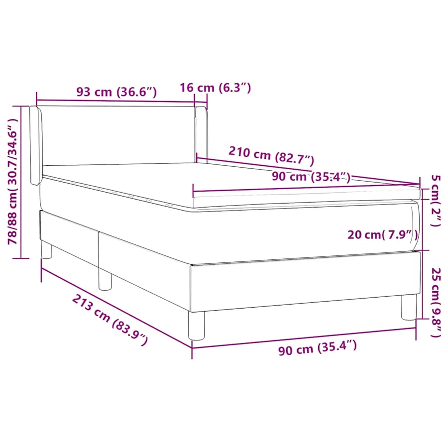 Sommier à lattes de lit et matelas gris foncé 90x210 cm velours - 12