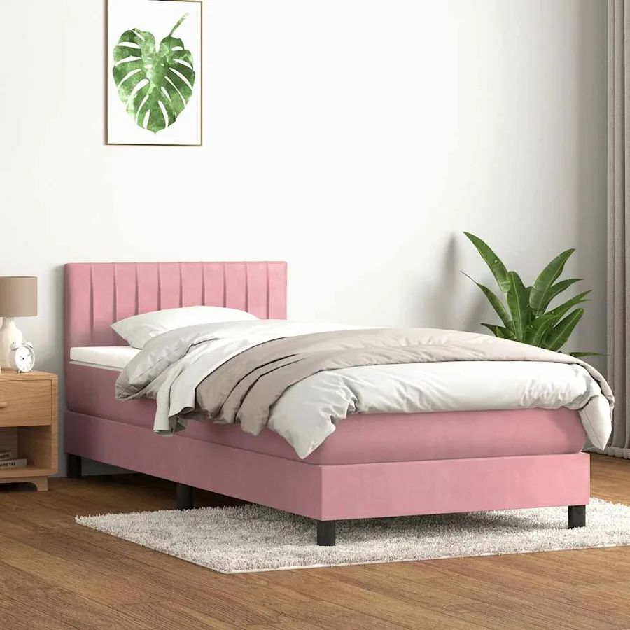 Sommier à lattes de lit avec matelas rose 80x210 cm velours - 3