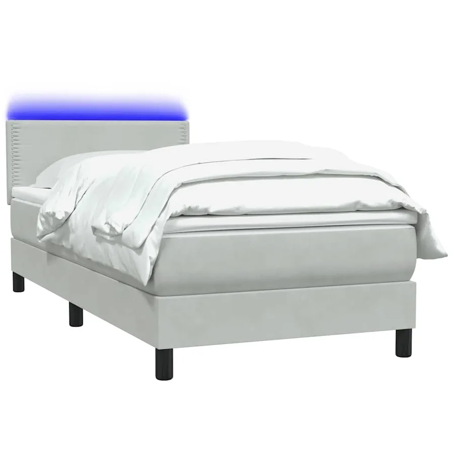 Sommier à lattes de lit et matelas et LED gris clair 80x210 cm velours - 3