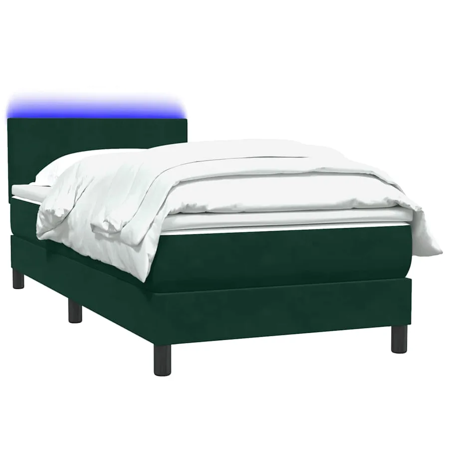 Sommier à lattes de lit et matelas et LED vert foncé 80x220 cm velours - 3