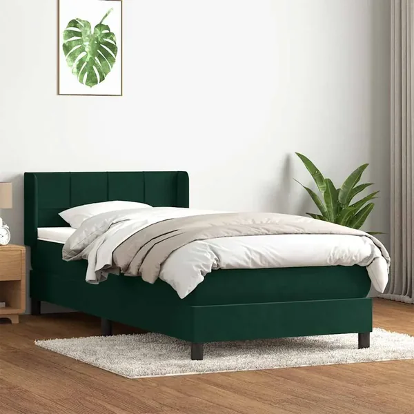 Sommier à lattes de lit et matelas vert foncé 80x220 cm velours