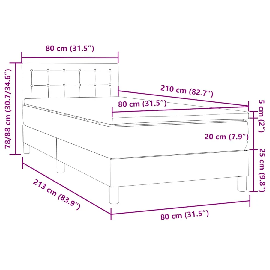 Sommier à lattes de lit et matelas et LED gris clair 80x210 cm velours - 16