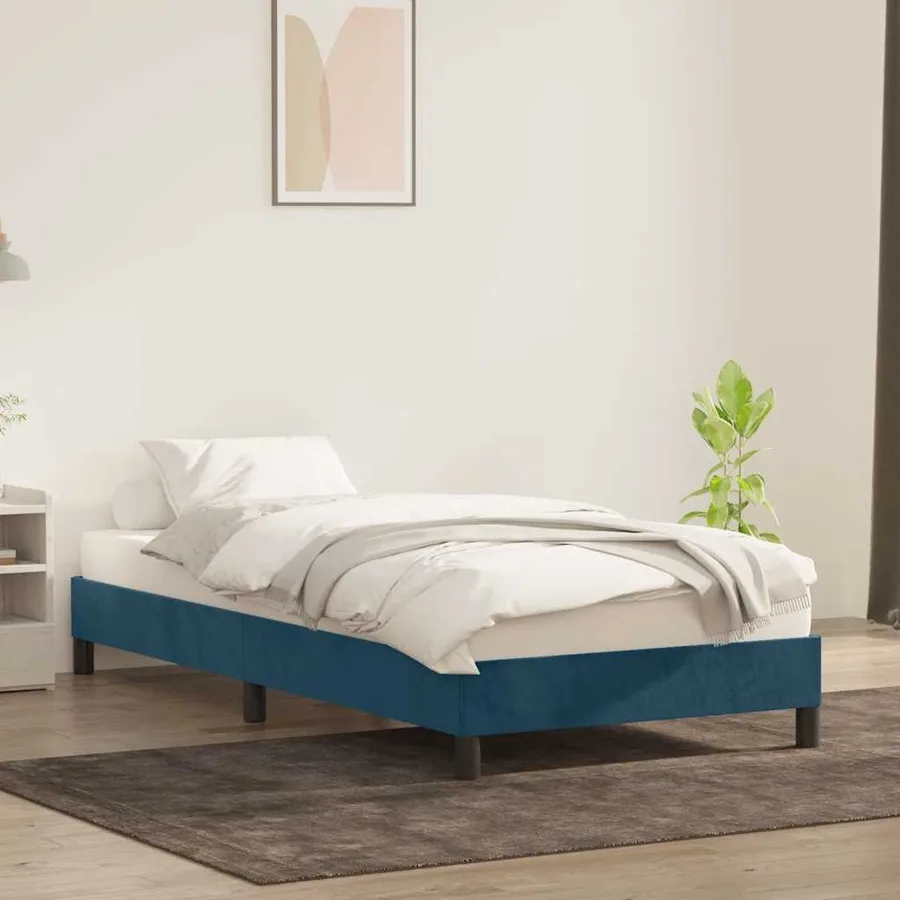 Cadre de lit sans matelas bleu foncé 80x210 cm velours - 3