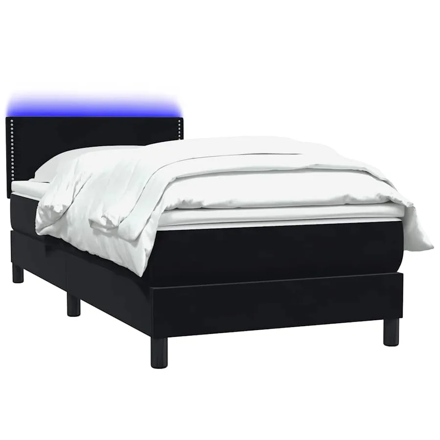 Sommier à lattes de lit avec matelas et LED noir 80x210 cm velours - 3