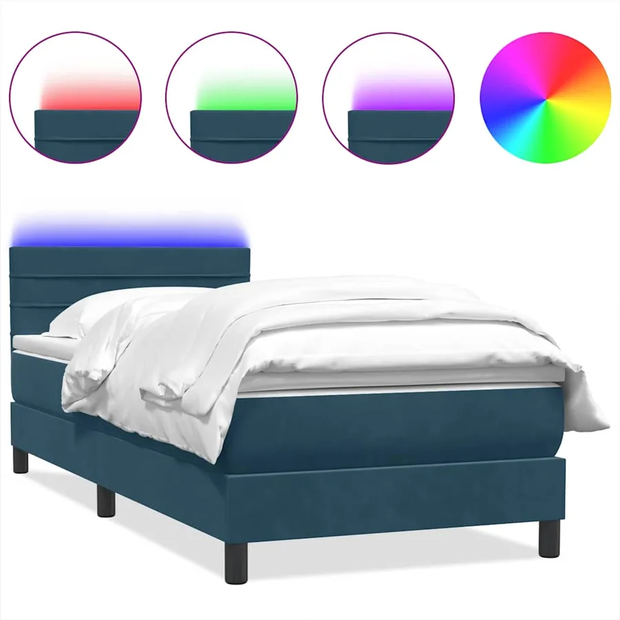 Sommier à lattes de lit et matelas et LED bleu foncé 80x210 cm velours - 2