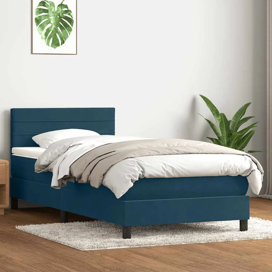 Sommier à lattes de lit et matelas et LED bleu foncé 80x210 cm velours - 4