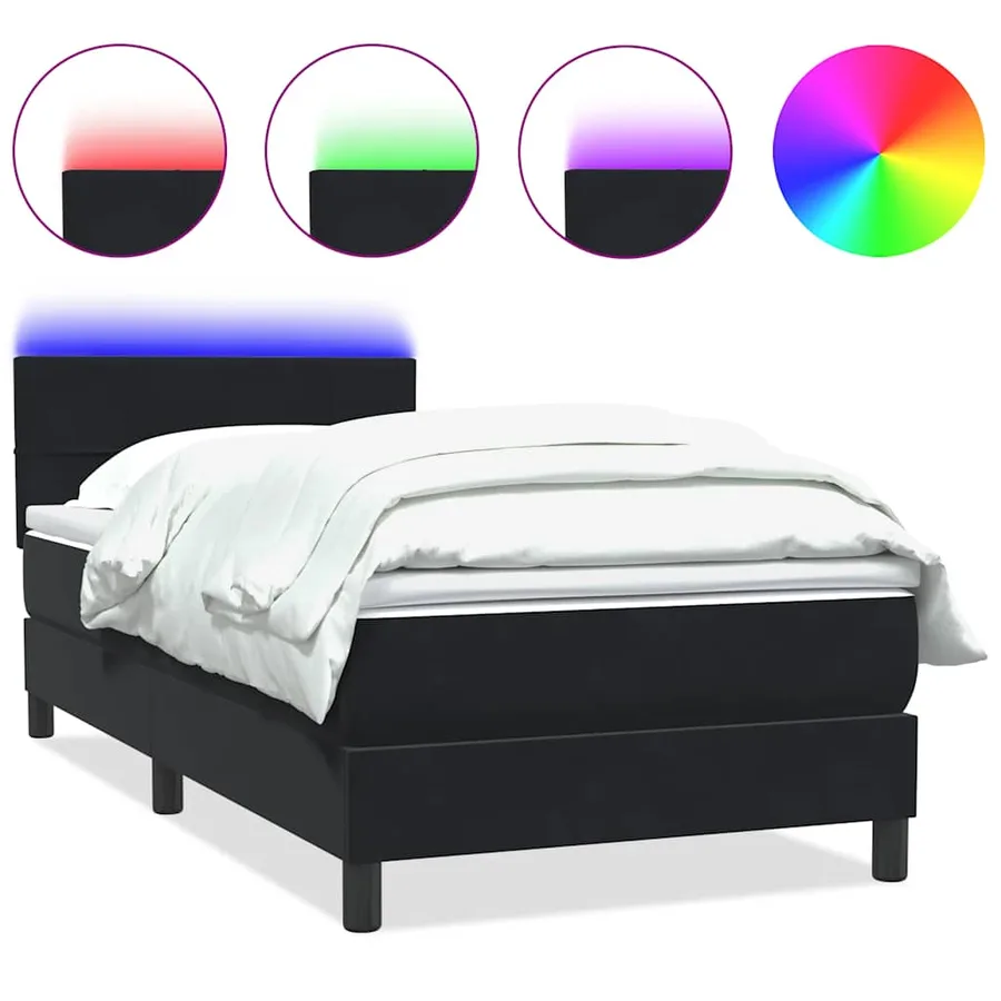 Sommier à lattes de lit avec matelas et LED noir 80x210 cm velours - 2