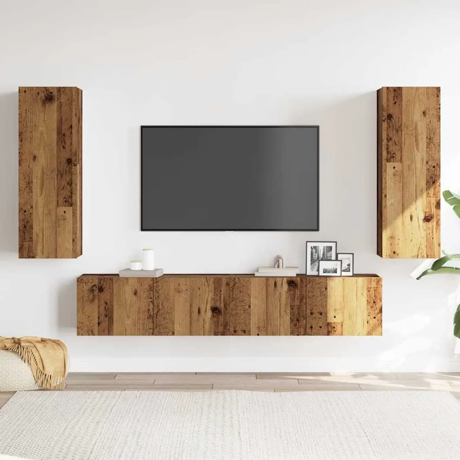 Meubles TV muraux 4 pcs vieux bois bois d'ingénierie - 3