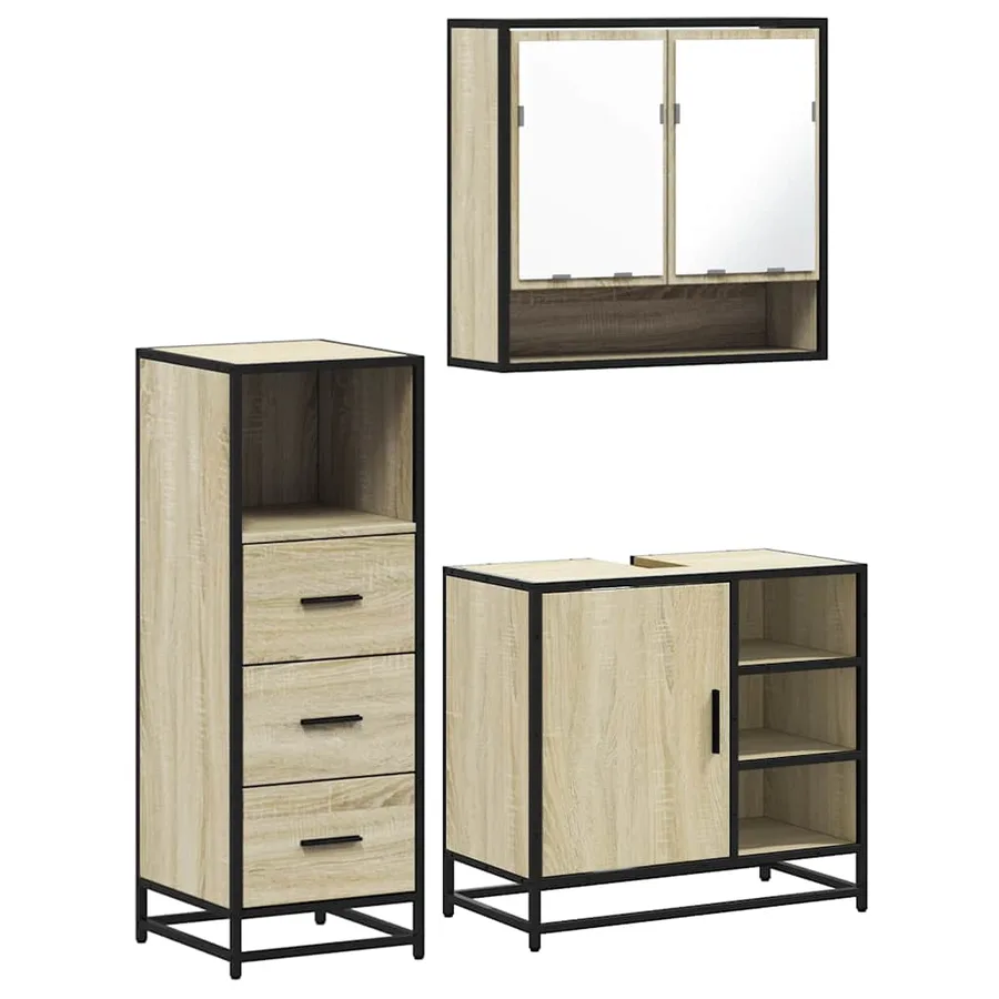 Ensemble de meubles de salle de bain 3 pcs chêne sonoma - 2