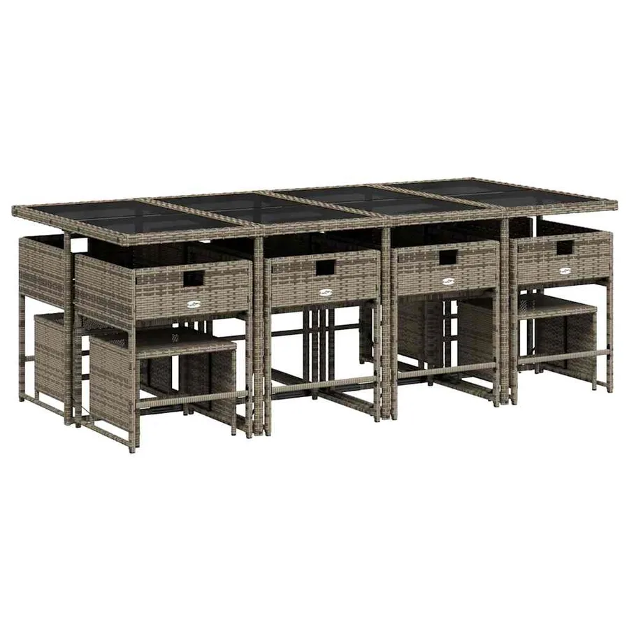 Ensemble à manger de jardin coussins 13 pcs gris résine tressée - 3
