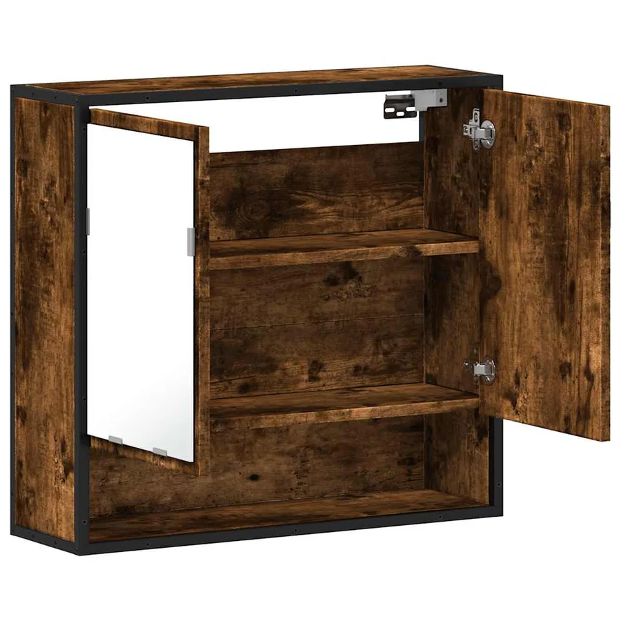 Armoire à miroir de salle de bain chêne fumé bois d’ingénierie - 8