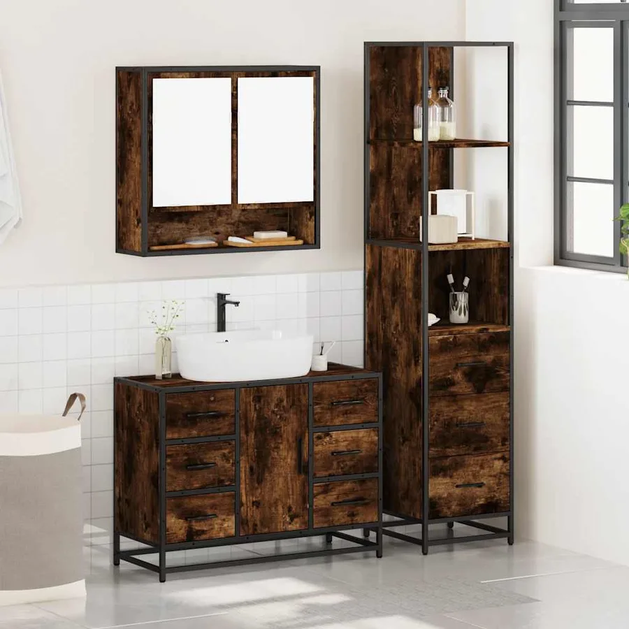 Ensemble de meubles de salle de bain 3 pcs Chêne fumé - 3