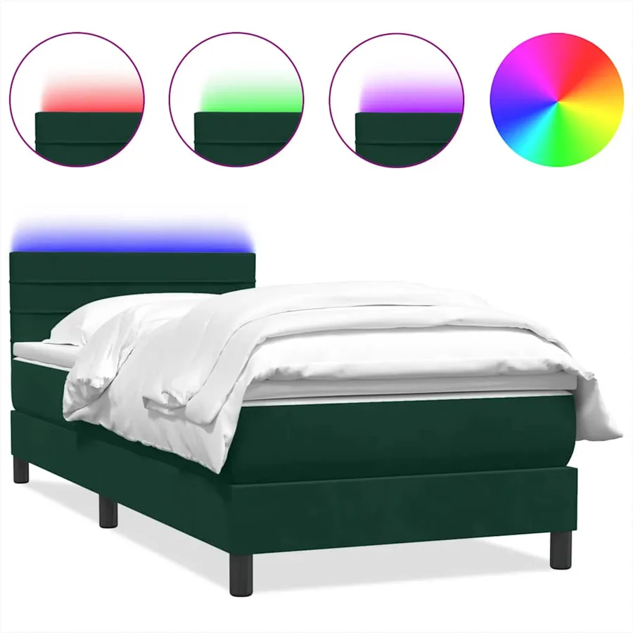 Sommier à lattes de lit et matelas et LED vert foncé 90x210 cm velours - 2