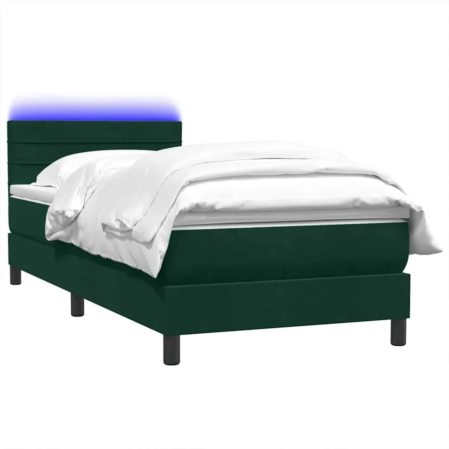 Sommier à lattes de lit et matelas et LED vert foncé 90x210 cm velours - 3