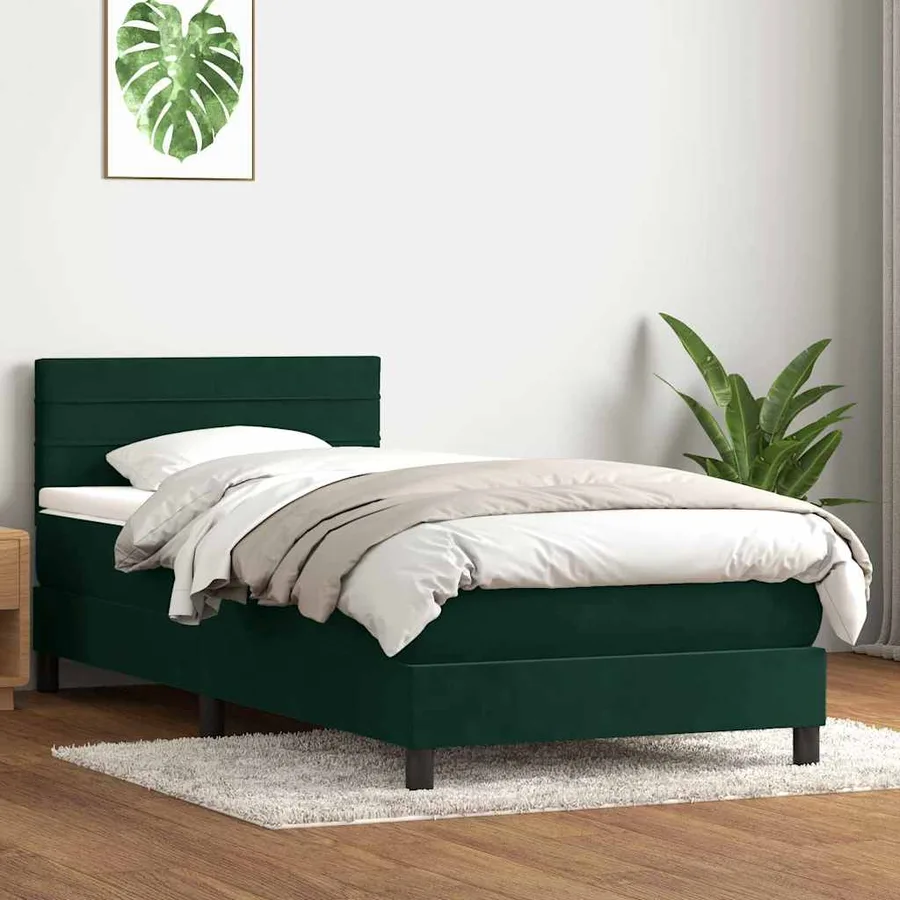 Sommier à lattes de lit et matelas et LED vert foncé 90x210 cm velours - 4