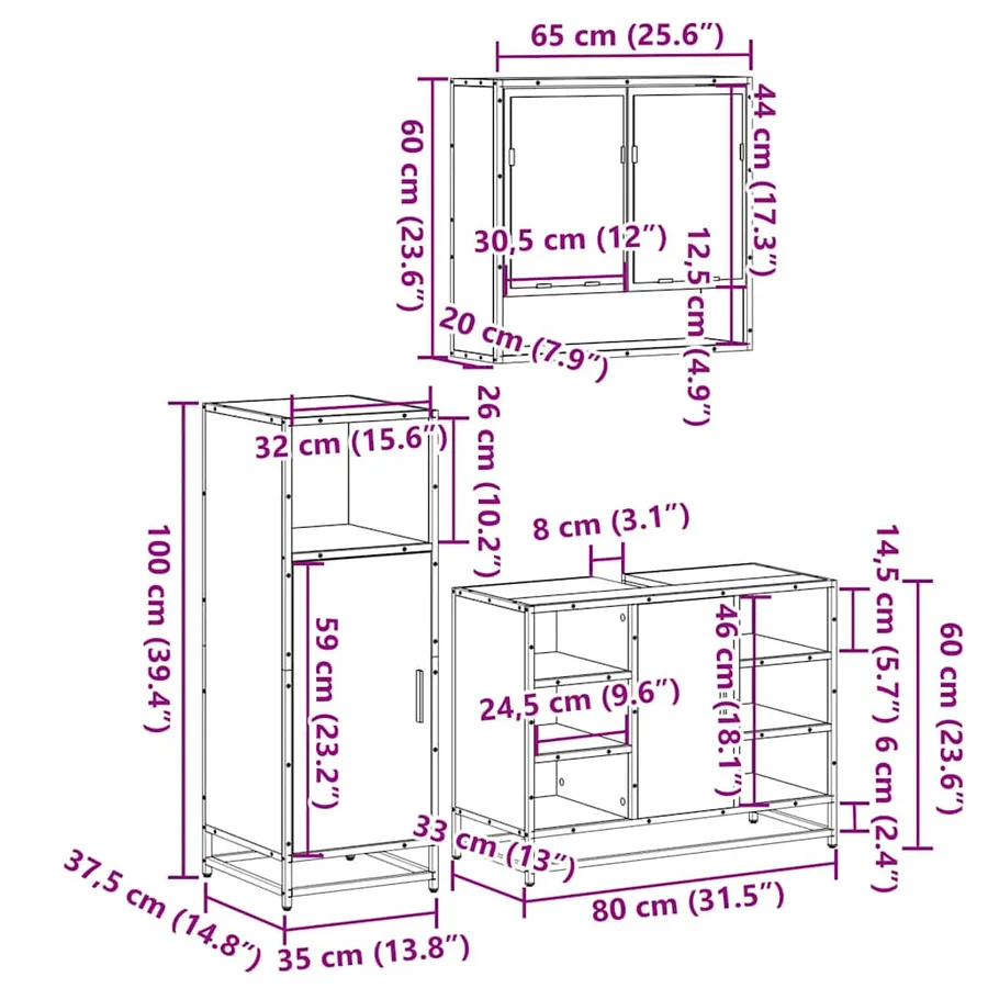 Ensemble de meubles de salle de bain 3 pcs Chêne fumé - 11