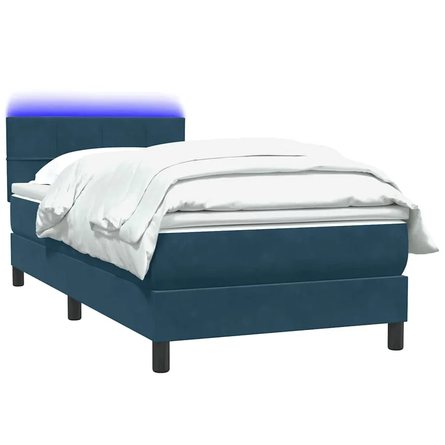 Sommier à lattes de lit et matelas et LED bleu foncé 90x210 cm velours - 3