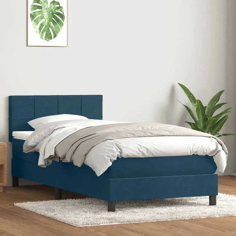 Sommier à lattes de lit et matelas et LED bleu foncé 90x210 cm velours - 4