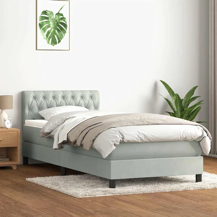 Sommier à lattes de lit et matelas et LED gris clair 80x220 cm velours - 4