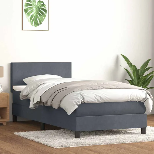 Sommier à lattes de lit et matelas et LED gris foncé 80x210 cm velours