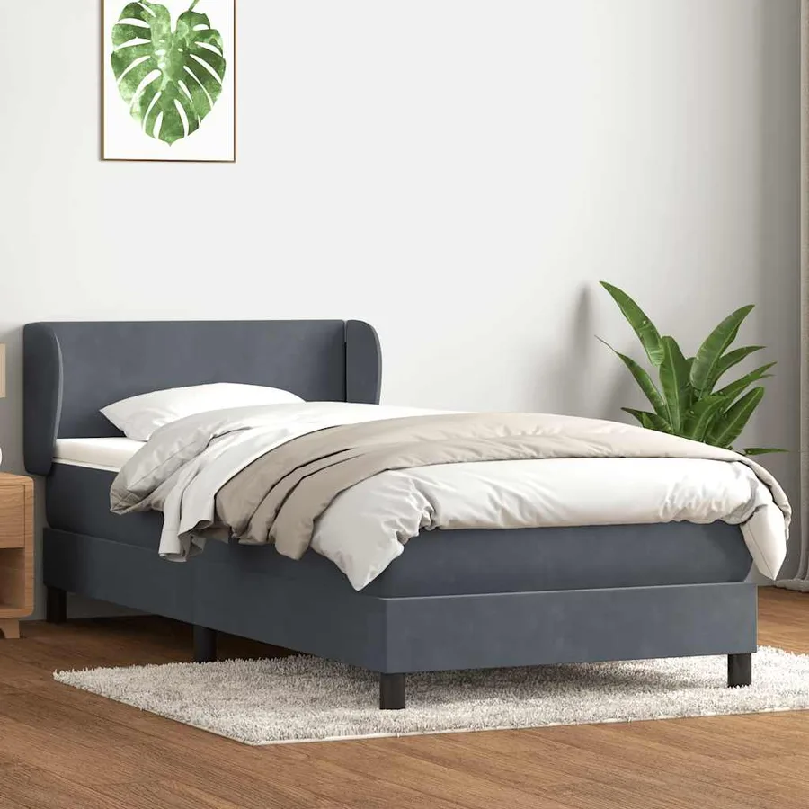 Sommier à lattes de lit et matelas gris foncé 80x210 cm velours - 3