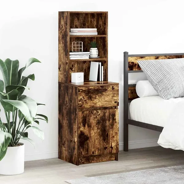 Table de chevet chêne fumé 39x35x125 cm bois d'ingénierie