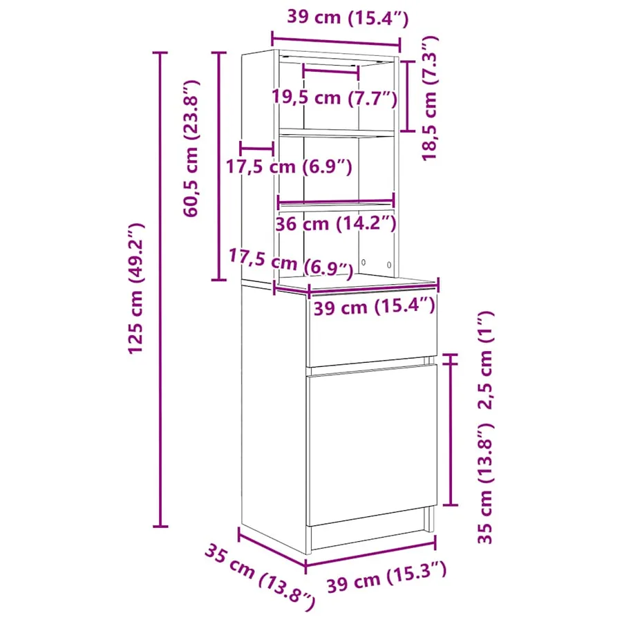 Table de chevet chêne fumé 39x35x125 cm bois d'ingénierie - 14