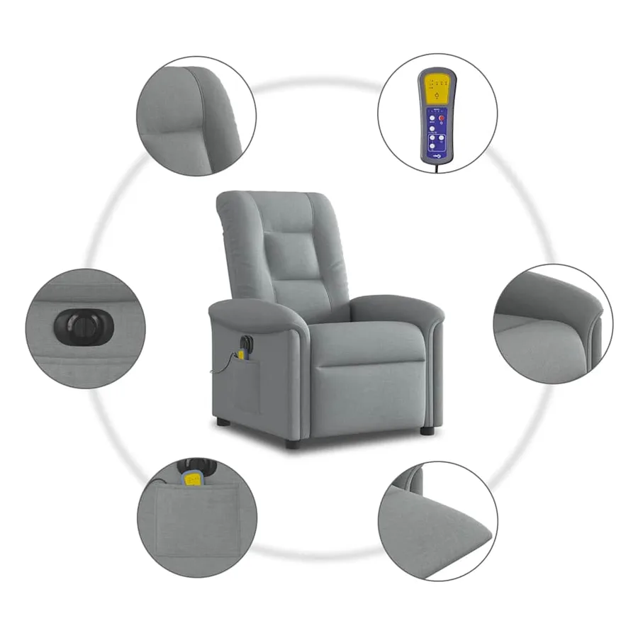 Fauteuil de massage inclinable électrique gris clair tissu - 10