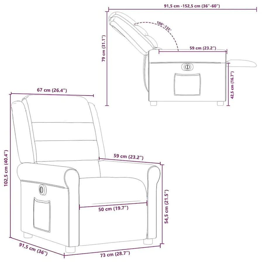 Fauteuil inclinable électrique gris nuage tissu - 15
