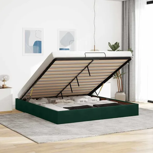 Cadre de lit ottoman sans matelas vert foncé 200x200 cm velours