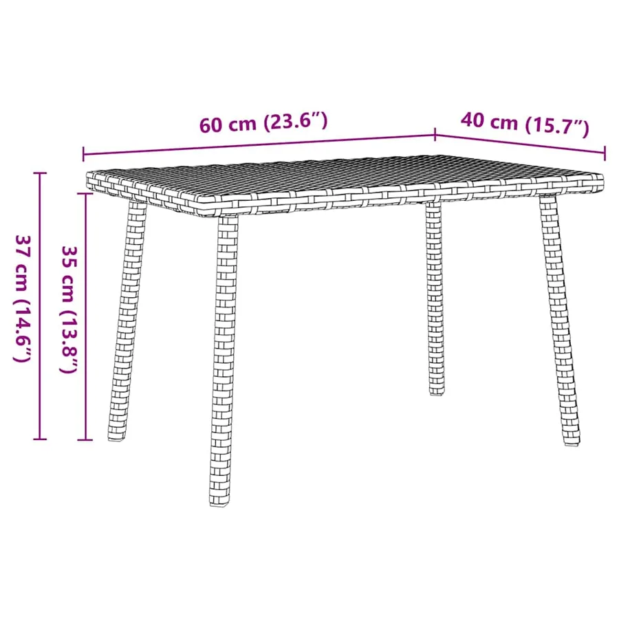 Table basse de jardin rectangulaire beige 60x40x37 cm rotin - 8